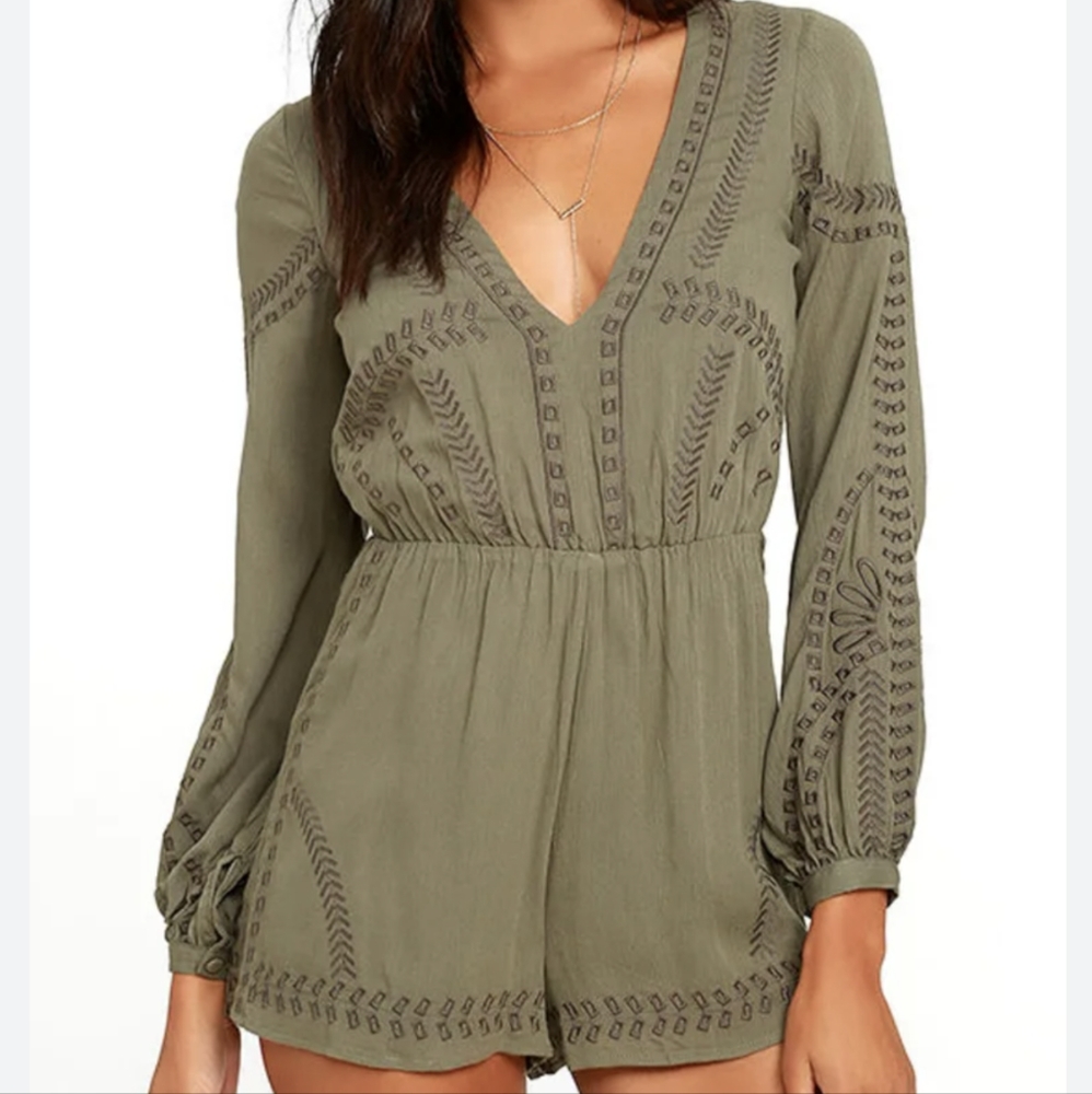 Olive Green Embroidered Romper